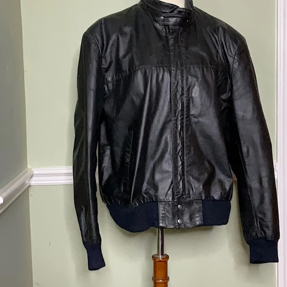 Saddlery Cooper Collection Men’s Black Leather Coat With Zip Out Rainhood 46 - Picture 1 of 10